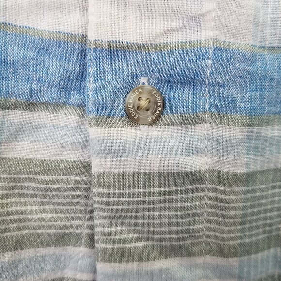 Eddie Bauer Camp Shirt Men's XXL Plaid Short Sleeve Button Up Blue Linen Cotton - Picture 5 of 16